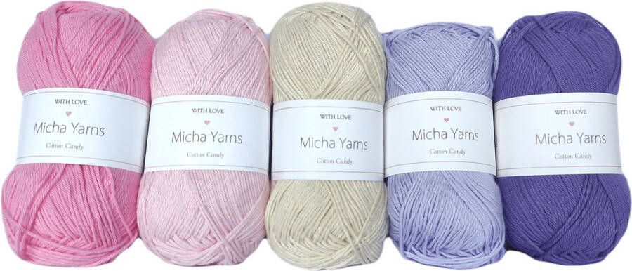 Micha Yarns 5 bollen haakkatoen pakket 100% katoen haakgaren 5 x 50gram Cotton Candy Love (006)