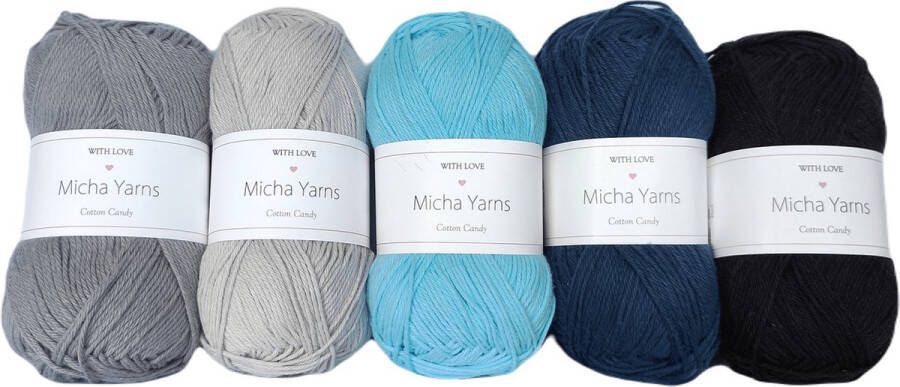 Micha Yarns 5 bollen haakkatoen pakket 100% katoen haakgaren 5 x 50gram Cotton Candy Ocean (008)