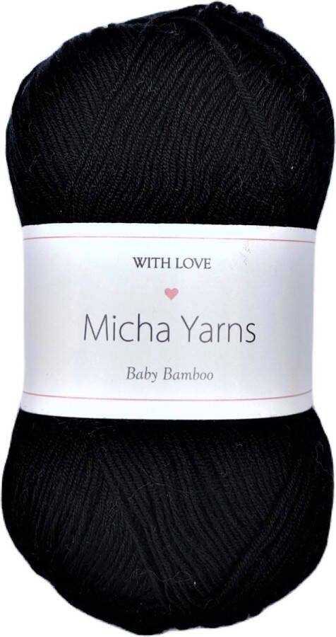 Micha Yarns 5 bollen 70% bamboe 30% katoen haakgaren 5 x 50gram 185meter Zwart (000)