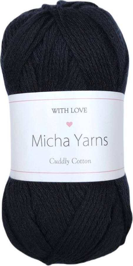Micha Yarns 80% katoen 20% acryl breiwol 5 bollen 5 x 100gram 200 meter per bol Zwart (000)