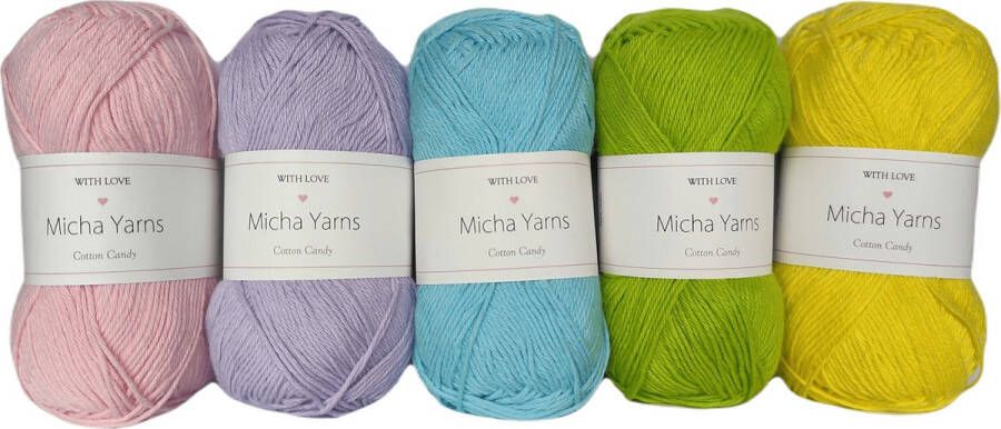 Micha Yarns Bollen Bundel 100% katoen garen 5 bollen haakkatoen pakket 5 x 50gram Rainbow Pastel (004) Cotton Candy