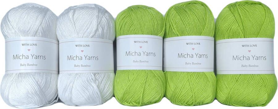 Micha Yarns Bollen Bundel 70% bamboe 30% katoen garen 5 bollen pakket 5 x 50gram Baby Green (012) Baby Bamboo