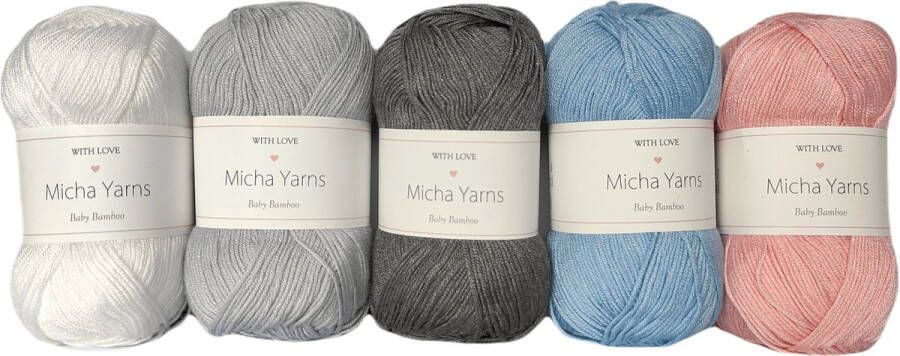 Micha Yarns Bollen Bundel 70% bamboe 30% katoen haakgaren 5 bollen pakket 5 x 50gram Baby Pastel (007) Baby Bamboo