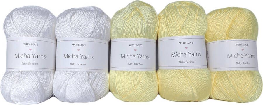 Micha Yarns Bollen Bundel 70% bamboe 30% katoen garen 5 bollen pakket 5 x 50gram Baby Yellow (011) Baby Bamboo