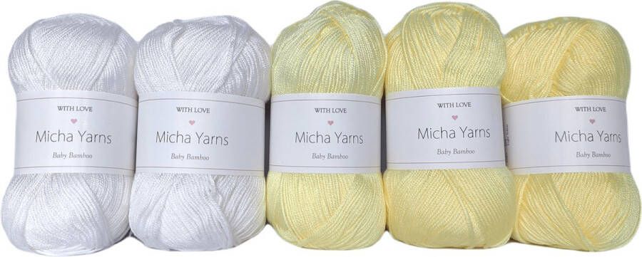 Micha Yarns Bollen Bundel 70% bamboe 30% katoen haakgaren 5 bollen pakket 5 x 50gram Baby Yellow (011) Baby Bamboo