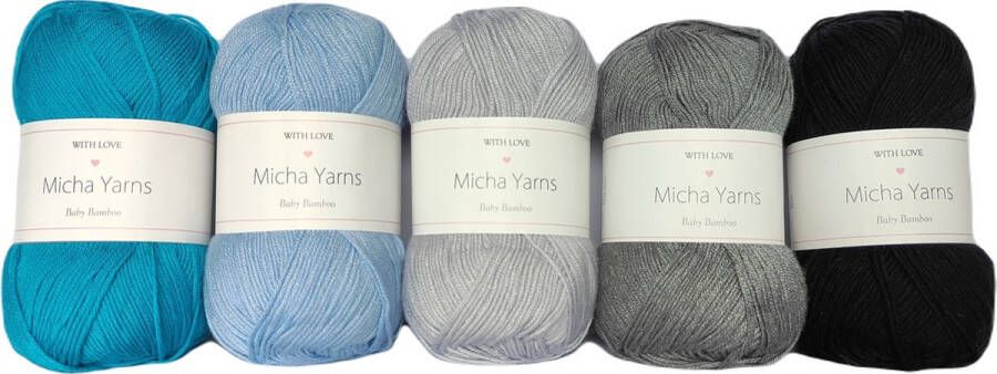 Micha Yarns Bollen Bundel 70% bamboe 30% katoen garen 5 bollen pakket 5 x 50gram Deep Blue (008) Baby Bamboo