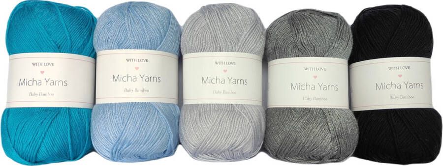 Micha Yarns Bollen Bundel 70% bamboe 30% katoen haakgaren 5 bollen pakket 5 x 50gram Deep Blue (008) Baby Bamboo