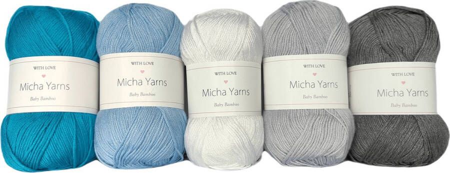 Micha Yarns Bollen Bundel 70% bamboe 30% katoen garen 5 bollen pakket 5 x 50gram Ocean (003) Baby Bamboo