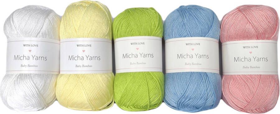 Micha Yarns Bollen Bundel 70% bamboe 30% katoen garen 5 bollen pakket 5 x 50gram Rainbow Pastel (002) Baby Bamboo