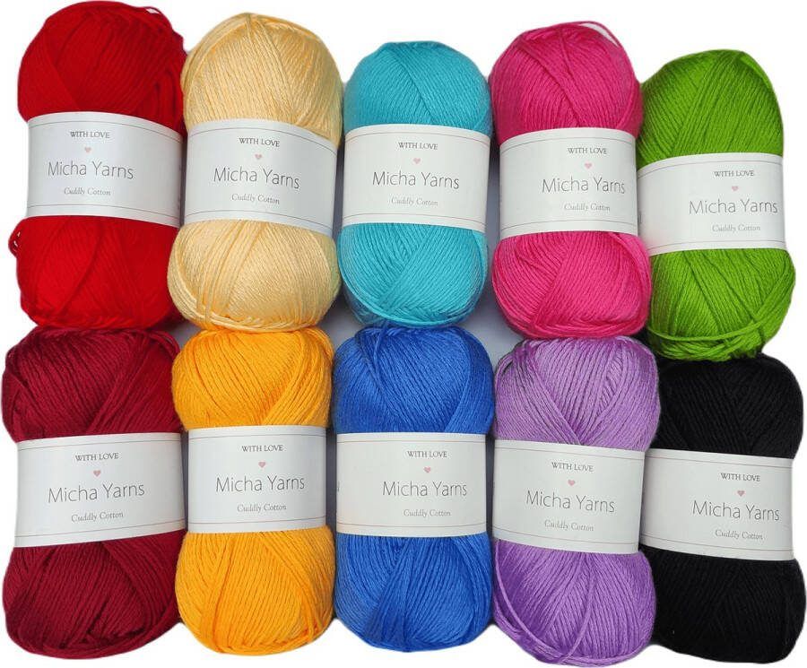 Micha Yarns Bollen Bundel 80% katoen 20% acryl breiwol 10 bollen haakgaren 10 x 100gram Disco World (003) – Cuddly Cotton