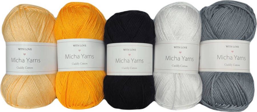 Micha Yarns Bollen Bundel 80% katoen 20% acryl breiwol 5 bollen haakgaren – 5 x 100gram Citrine (010) – Cuddly Cotton