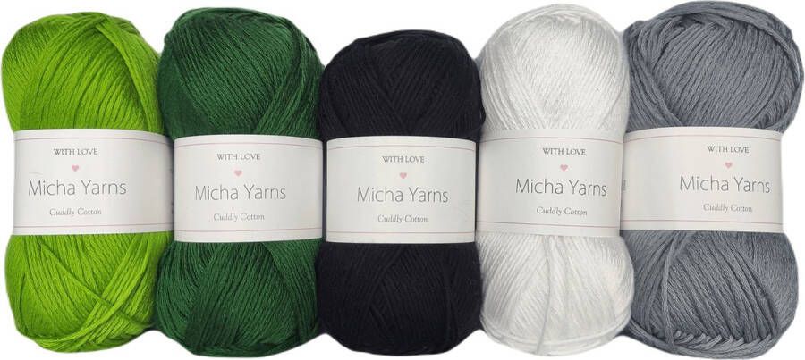 Micha Yarns Bollen Bundel 80% katoen 20% acryl breiwol 5 bollen haakgaren – 5 x 100gram Emerald (008) – Cuddly Cotton