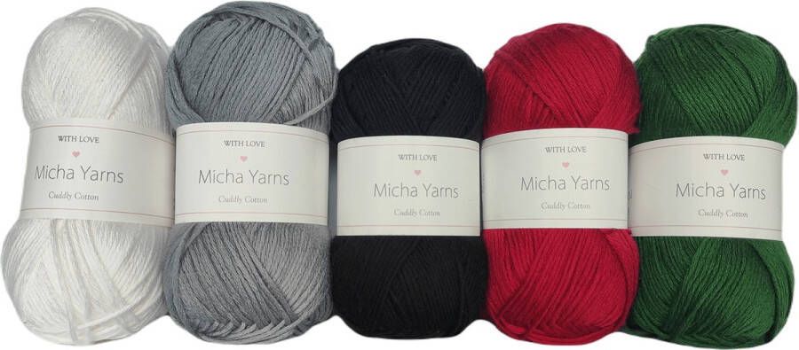 Micha Yarns Bollen Bundel 80% katoen 20% acryl breiwol 5 bollen haakgaren – 5 x 100gram Forest (013) – Cuddly Cotton