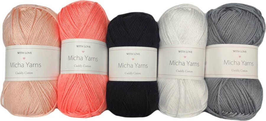 Micha Yarns Bollen Bundel 80% katoen 20% acryl breiwol 5 bollen haakgaren – 5 x 100gram Morganite (011) – Cuddly Cotton