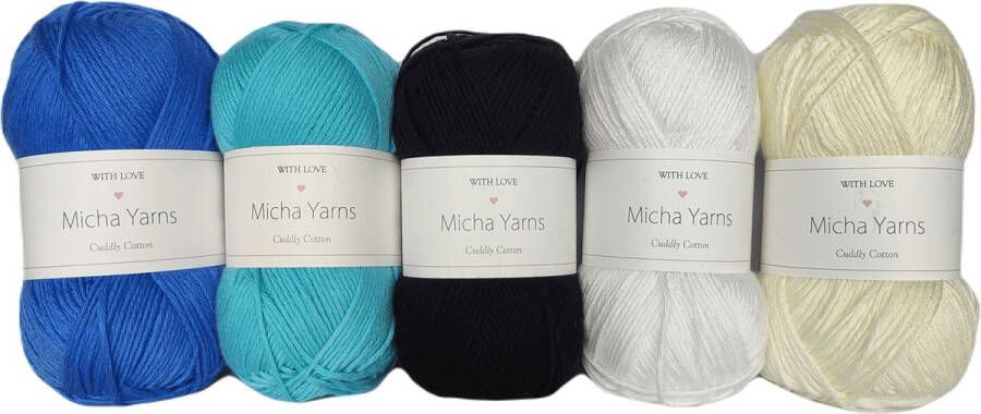 Micha Yarns Bollen Bundel 80% katoen 20% acryl breiwol 5 bollen haakgaren – 5 x 100gram Ocean (014) – Cuddly Cotton