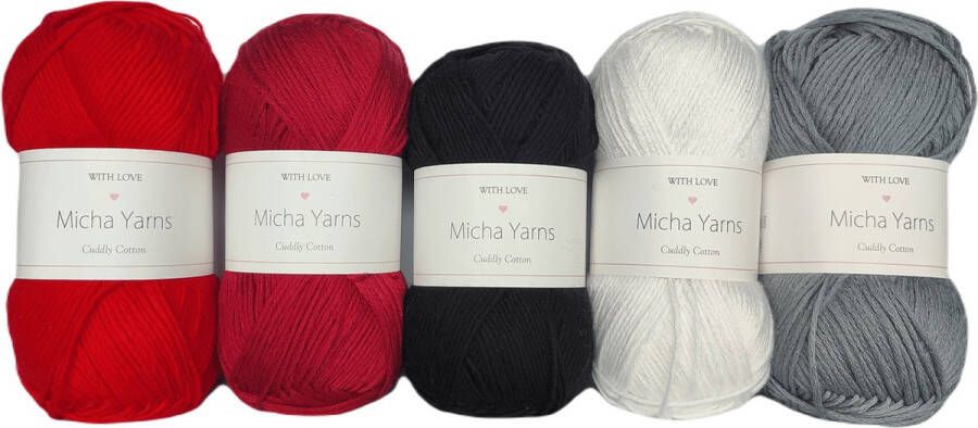 Micha Yarns Bollen Bundel 80% katoen 20% acryl breiwol 5 bollen haakgaren – 5 x 100gram Ruby (009) – Cuddly Cotton
