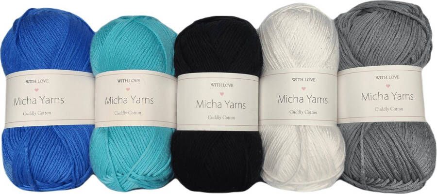 Micha Yarns Bollen Bundel 80% katoen 20% acryl breiwol 5 bollen haakgaren – 5 x 100gram Sapphire (007) – Cuddly Cotton