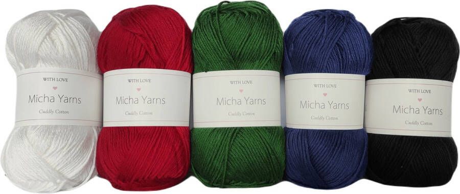 Micha Yarns Bollen Bundel 80% katoen 20% acryl breiwol 5 bollen haakgaren – 5 x 100gram Winter (012) – Cuddly Cotton