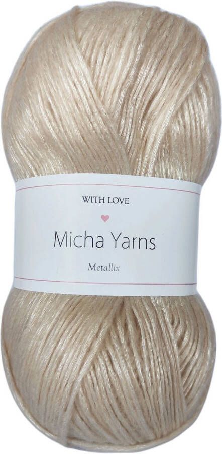 Micha Yarns metallic 57% acryl 43% polyester garen 5 bollen 5 x 100gram 285 meter per bol Creme (002)