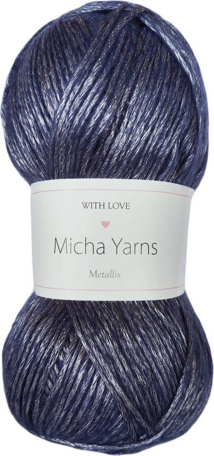 Micha Yarns metallic 57% acryl 43% polyester garen 5 bollen 5 x 100gram 285 meter per bol Navy Blauw (007)