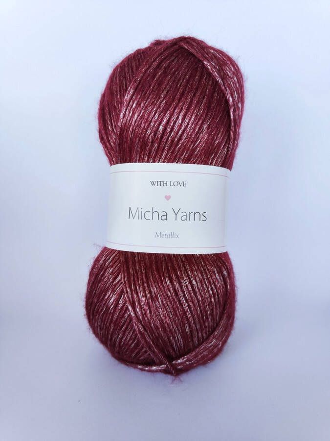 Micha Yarns metallic 57% acryl 43% polyester garen 5 bollen 5 x 100gram 285 meter per bol Donker Rood (009)