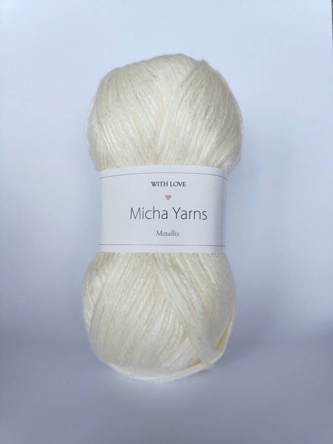 Micha Yarns metallic 57% acryl 43% polyester garen 5 bollen 5 x 100gram 285 meter per bol Wit (001)