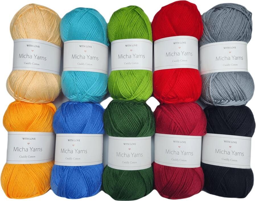 Micha Yarns Bollen Bundel 80% katoen 20% acryl breiwol 10 bollen haakgaren – 10 x 100gram Elements (002) – Cuddly Cotton