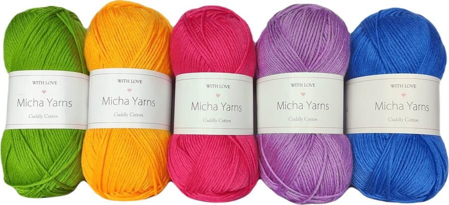 Micha Yarns Bollen Bundel 80% katoen 20% acryl breiwol 5 bollen haakgaren – 5 x 100gram Disco World (015) – Cuddly Cotton
