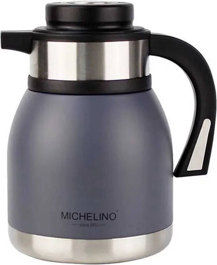 Michelino 54535 Thermosfles 1 2 liter dubbelwandig drankendispenser geïsoleerde kan koffie thee theepot grijs