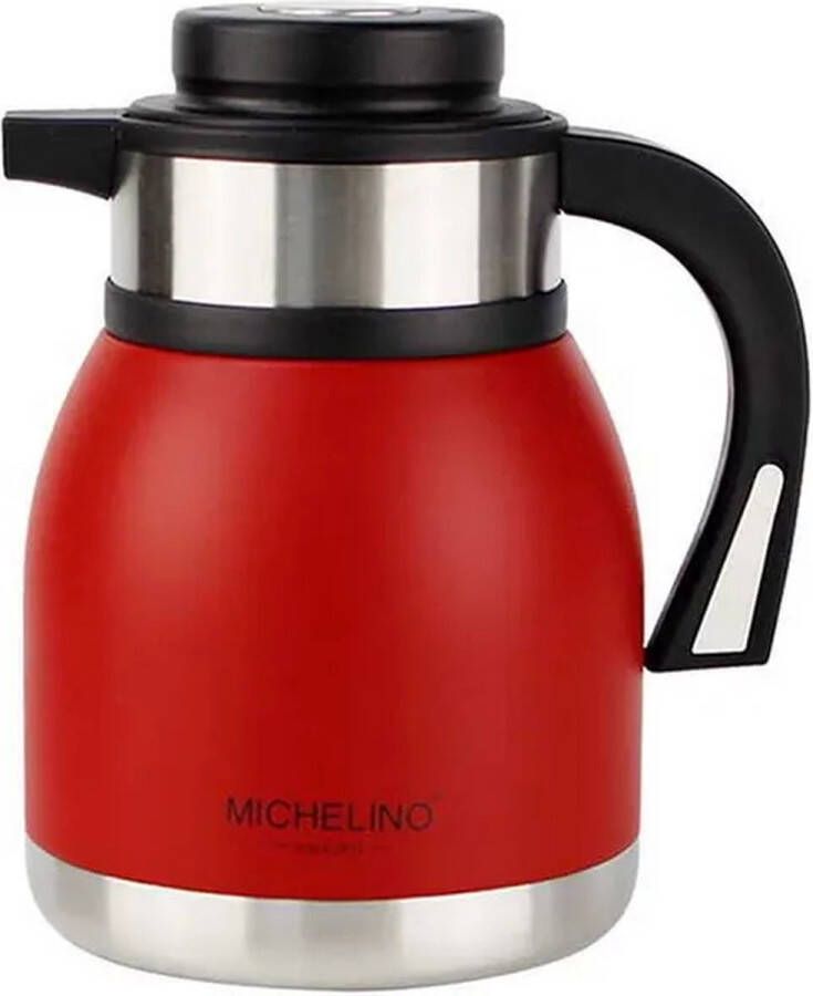 Michelino 54536 Thermosfles 1 2 liter dubbelwandig drankendispenser geïsoleerde kan koffie thee theepot grijs Rood