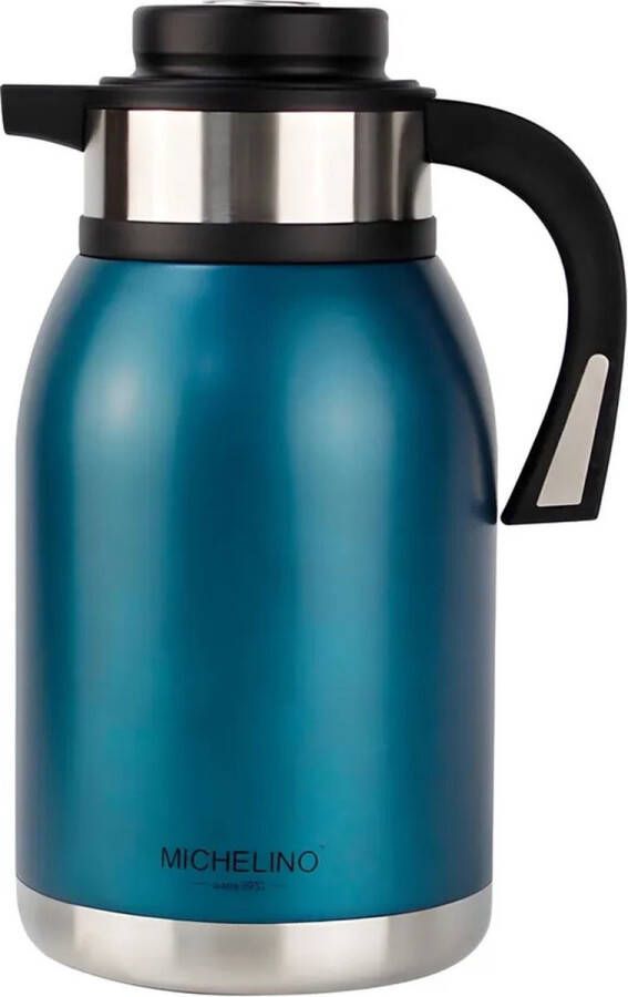 Michelino 54541 Thermosfles 2 liter dubbelwandig drankendispenser geïsoleerde kan koffie thee theepot Petrol Blauw