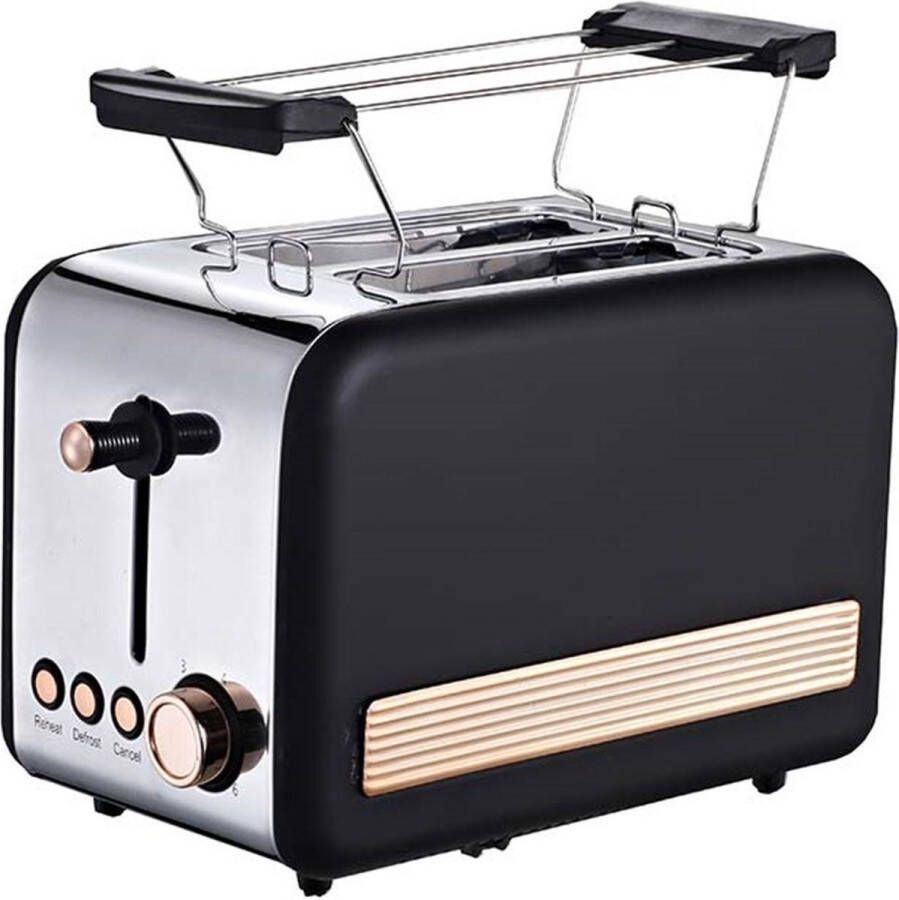 Michelino Broodrooster Toaster 6 Warmteniveaus 2 Sleuven 850W Zwart Goud