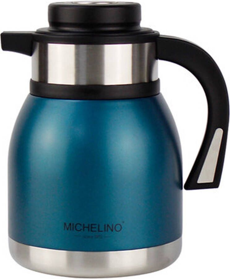 Michelino 54537 Thermosfles 1 2 liter dubbelwandig geïsoleerde kan koffie thee theepot Petrol blauw