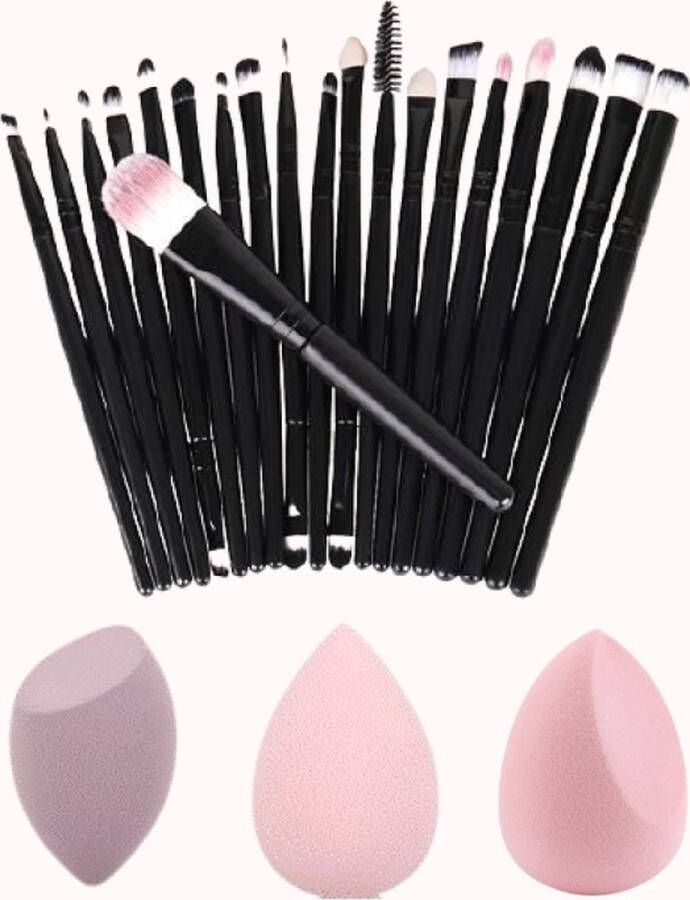 Michesaby Beauty Blender Set 3 Stuks & Makeup Kwastenset 20 Stuks Make Up Spons Make Up Borstel Set Make Up Ei – Make Up Kwast