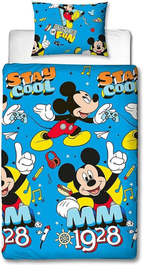 Disney Mickey Mouse dekbedovertrek 100% microvezel 1-persoons (135x200 cm + 1 sloop) 1 stuk (74x48 cm) Blauw