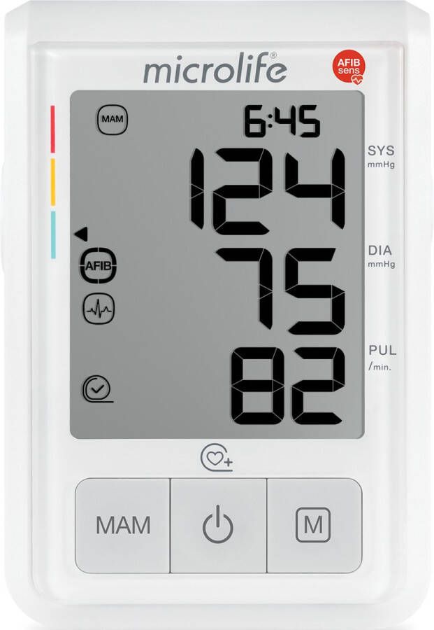 Microlife BP B3 AFIB Bovenarm Bloeddrukmeter Klinisch Gevalideerd No. 1 merk bij Huisartsen Aanbevolen door NL Hartstichting Zeer nauwkeurige detectie op atriumfibrilleren 99 geheugens 5 jaar garantie