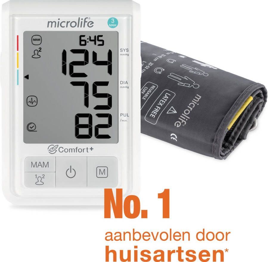 Microlife BP B3 Comfort PC Bovenarm Bloeddrukmeter Klinisch Gevalideerd No. 1 merk bij Huisartsen Aanbevolen door NL Hartstichting Detectie op onregelmatige hartslag Extra groot display 2x 99 geheugens 5 jaar garantie