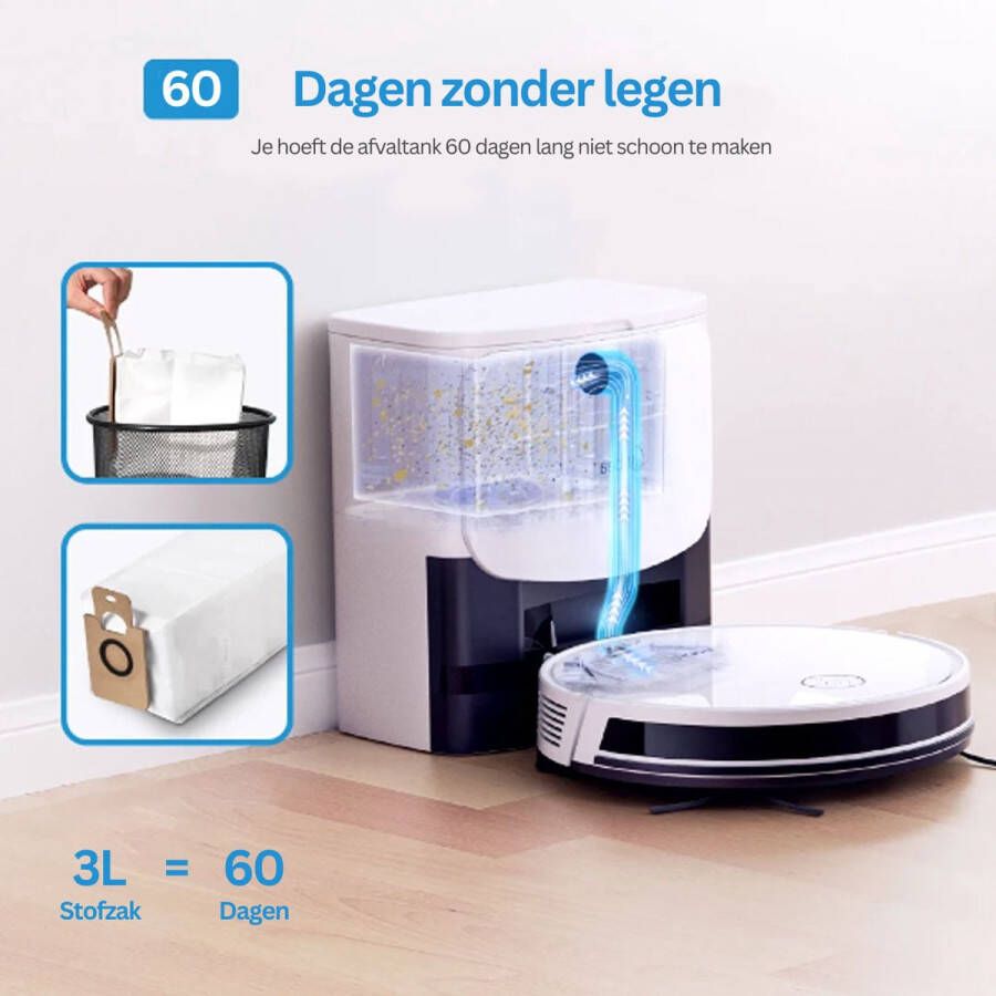 Midea Robotstofzuiger Laadstation Leegt automatisch Dweilen 3000Pa Appbediening Stembediening Vacuümzuiger 150 minuten G Slam- Navigatiesysteem 3 liter