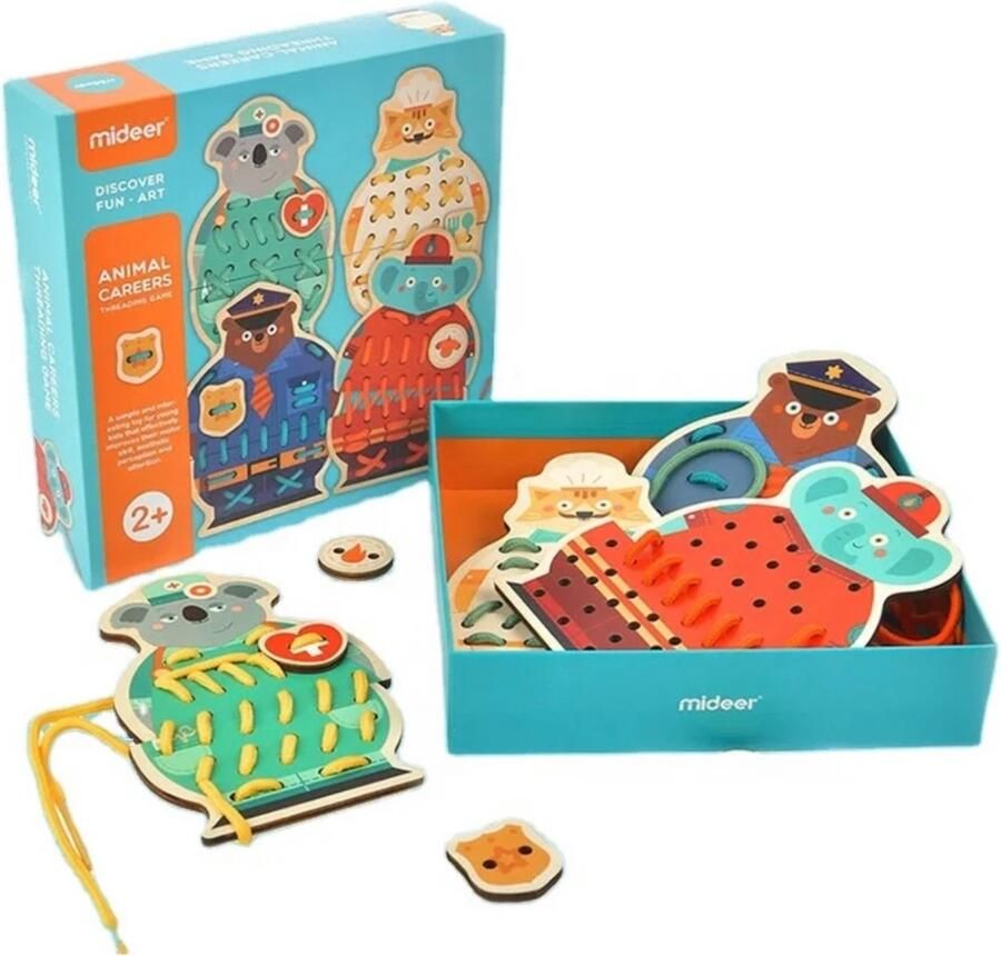 MiDeer Creatief Rijgspel Montessori spel Vanaf 2 jaar Houten speelgoed Educatief Spelend Leren Fijne Motoriek