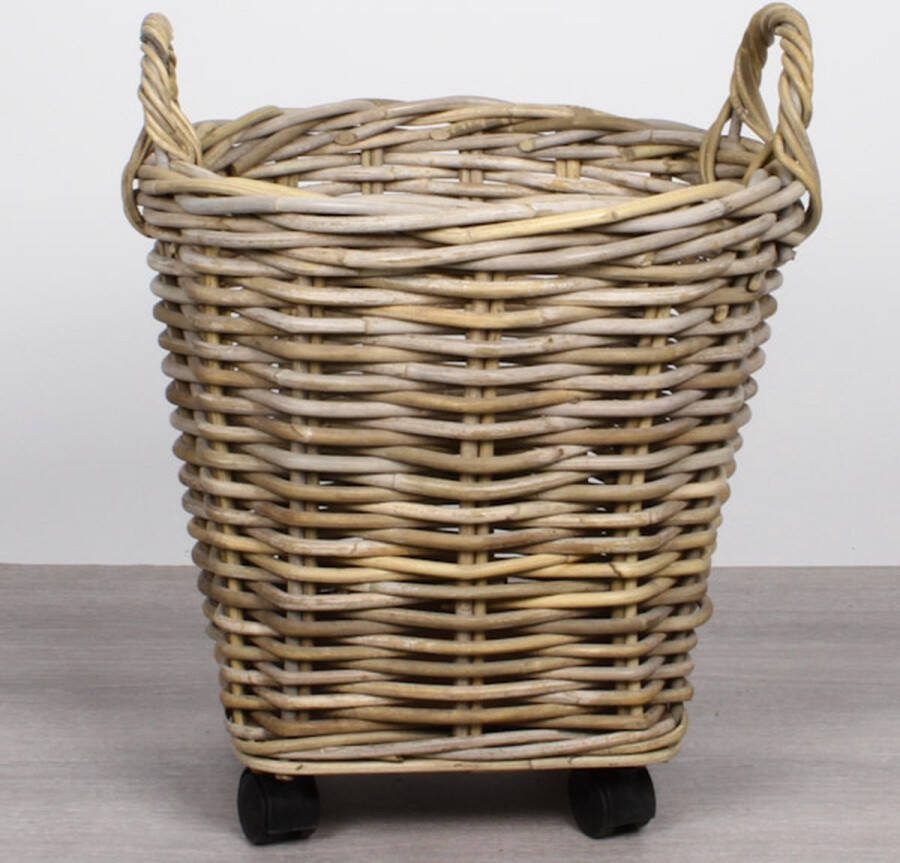 Migo Styling Houtmand Met Wielen Vierkant Rond Riet Rotan Dia 40 cm boven Onder 26x26 cm