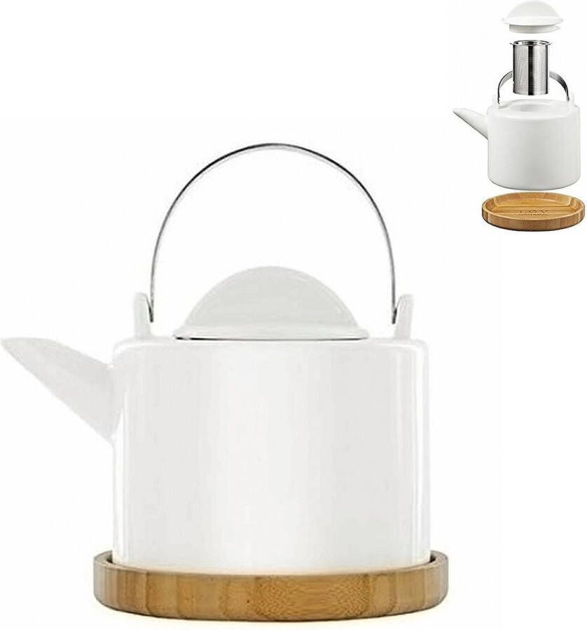 Migros Trendy porseleinen theepot met infuser incl. bamboo onderzetter 1200 ml