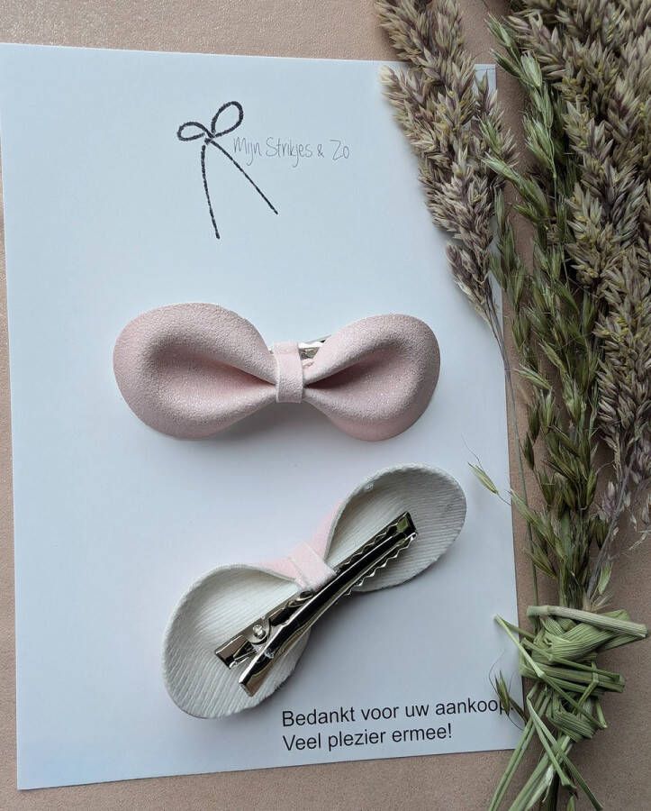 Mijn Strikjes & Zo Haarclips strikken set zacht roze met subtiel glitter