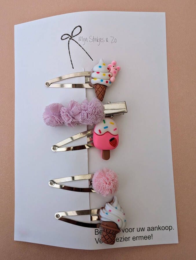 Mijn Strikjes & Zo haarklem Zomer haaraccessoires ijsjes set paarse pompom