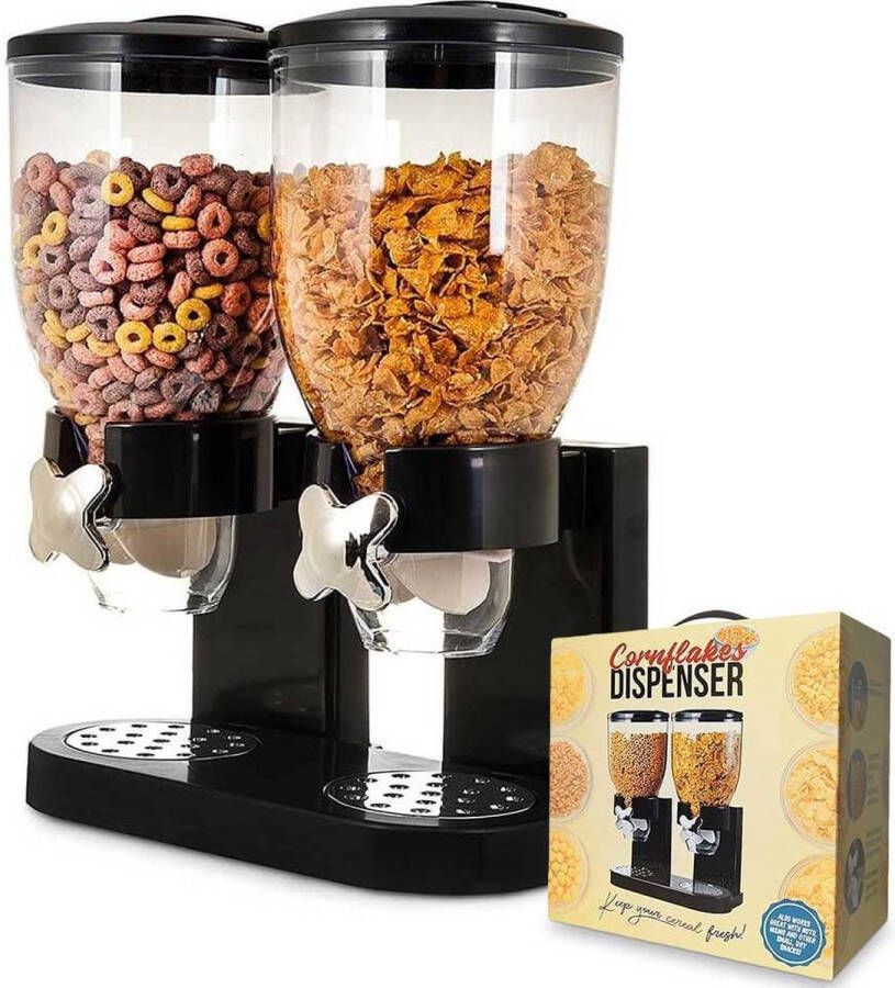 MikaMax Cornflakes Dispenser Voorraadbus Cornflakes Voorraadpot Ontbijt Granendispenser Zwart 2 x 500 Gram