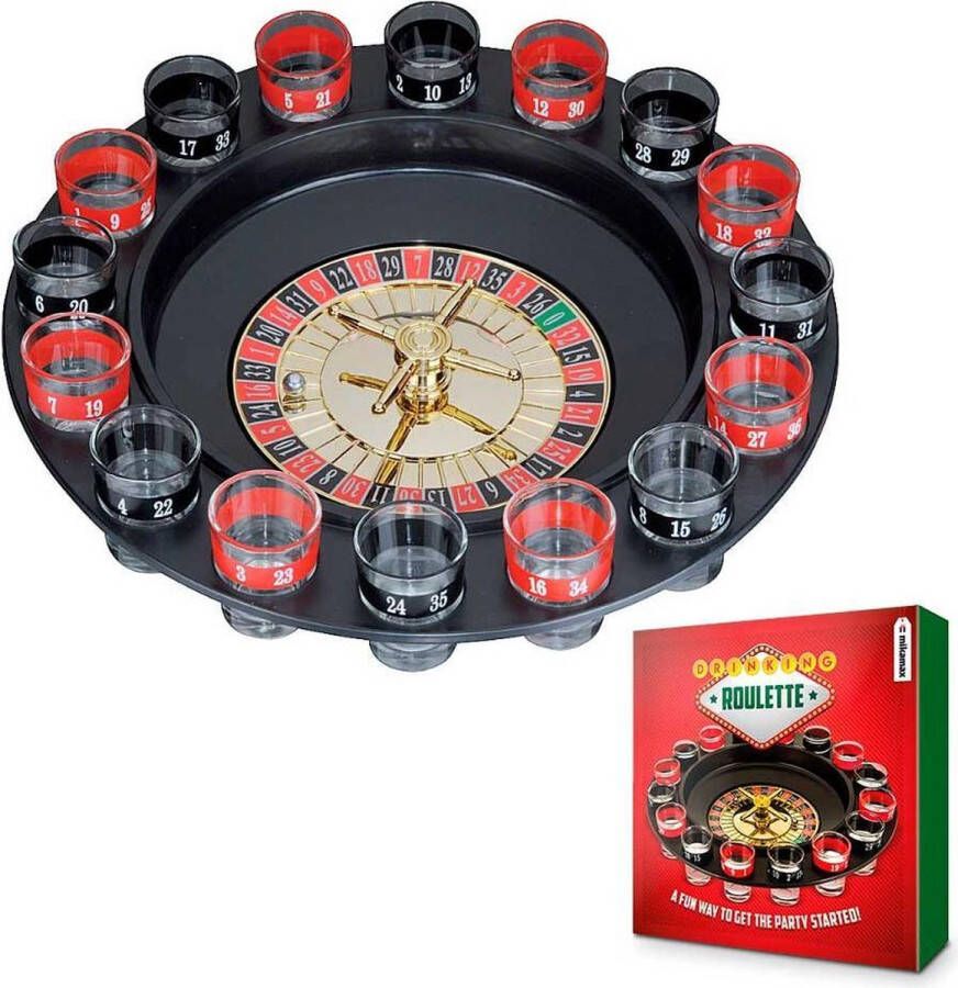 MikaMax Drinking Roulette Drankspel – Drankspel Roulette Drinking Game Luxe Cadeauverpakking Incl. 16 Shotglaasjes