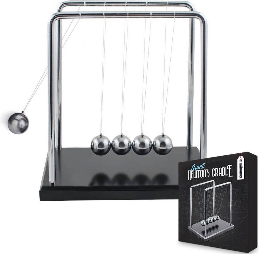 MikaMax Newton Cradle XL Houten Voet Metalen Frame Newton Pendel Newton Ballen Ballanceerballen