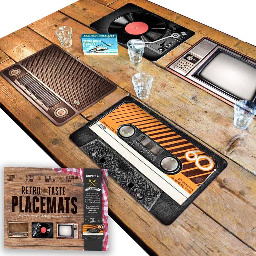 MikaMax Retro Placemats Onderleggers Vintage look Set van 4 Stevige kwaliteit 3mm Dik 45x28cm Incl. Design Hoes Jaren 70