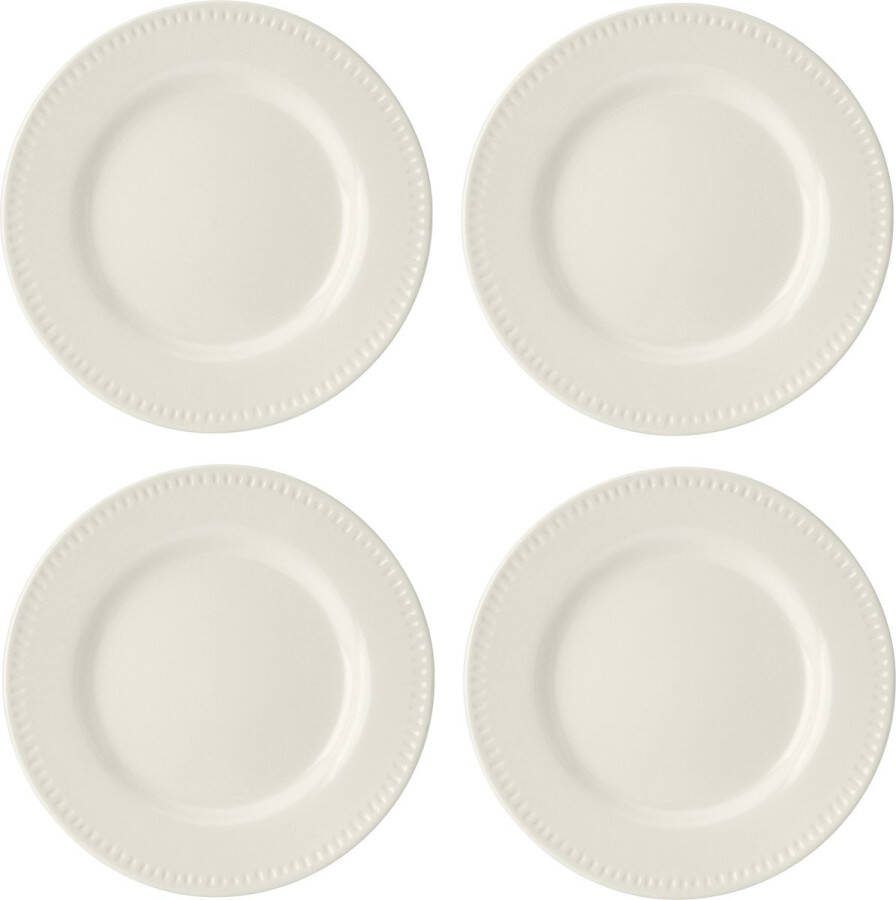 Mikasa Cranborne 4-delige bijbordenset servies voor 4 set van 4 crèmekleurige aardewerken bijborden 21 cm ronde bijborden magnetron- en vaatwasmachinebestendig