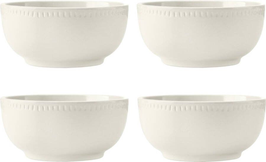 Mikasa Cranborne 4-delige graanbakset servies voor 4 set van 4 crèmekleurige aardewerk graanbakjes 15 cm grote crèmekleurige graanbakjes magnetron- en vaatwasmachinebestendig