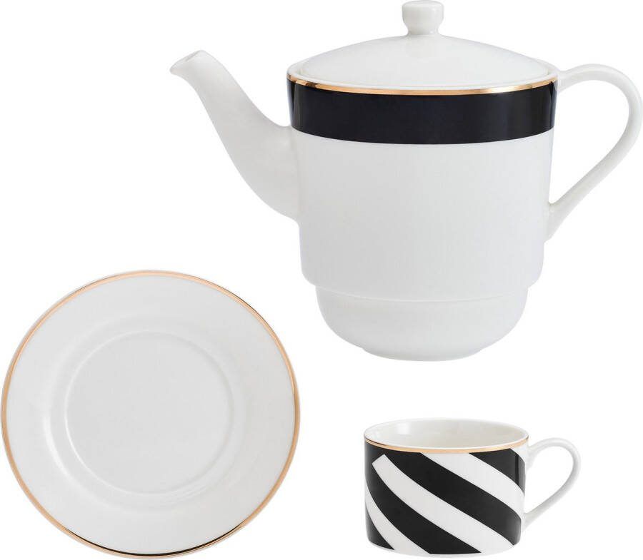 Mikasa Luxe Deco China Thee voor één set theeset voor één met theepot kop en schotel stapelbare theeset vaatwasmachinebestendig